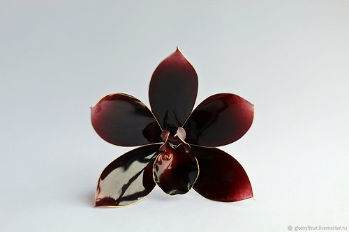GlossyFleur 簪 黑蘭花 手工製作的 禮物 觀音 髮飾 金蘭花 水晶花 透明花