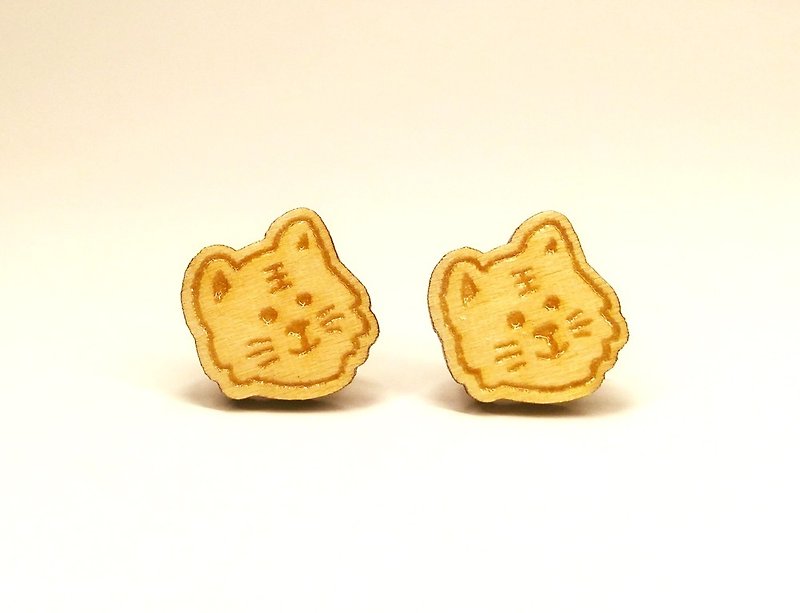 [Tiger] Plain Colored Wooden Earrings - Earrings & Clip-ons - Wood 