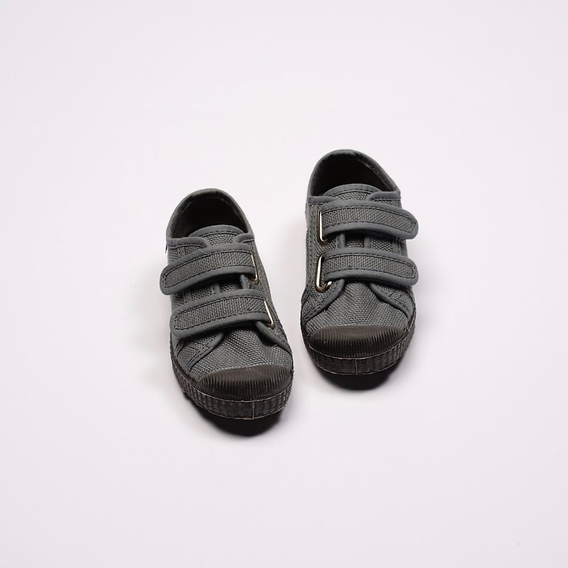 西班牙帆布鞋 CIENTA U78020 23 灰色 黑底 020布料 童鞋 魔鬼氈 - 男/女童鞋 - 棉．麻 灰色