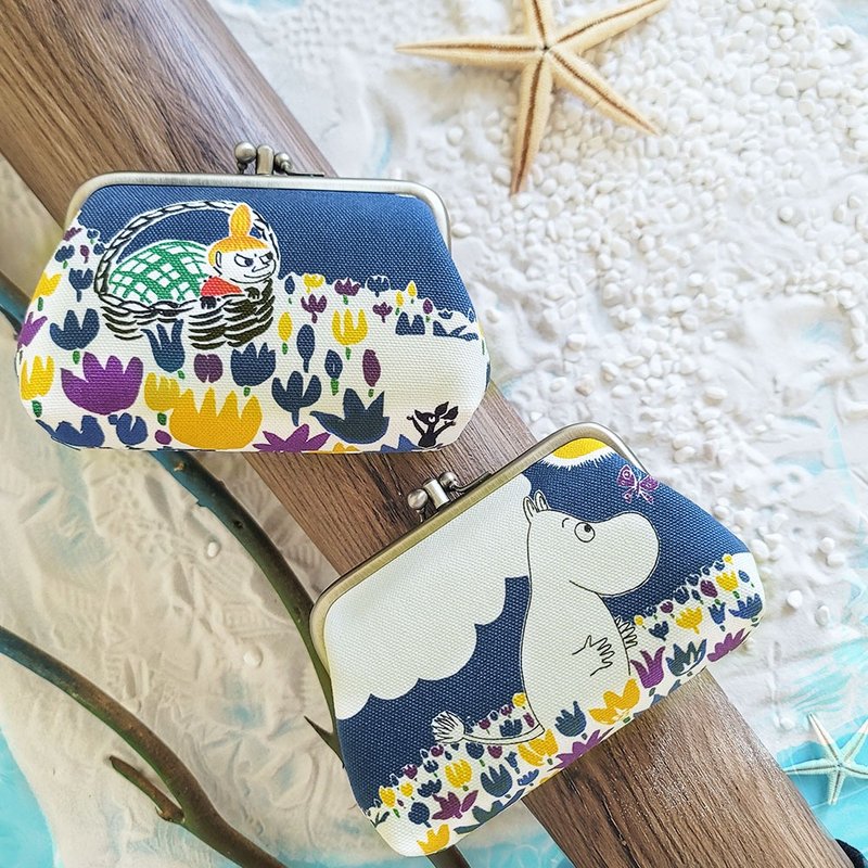 【Pinkoi x Moomin】Moomin and Little My Double clasp purse Illustrated print bag - - Coin Purses - Cotton & Hemp Blue