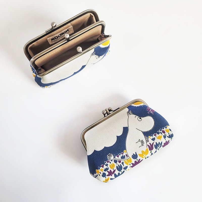 【Pinkoi x Moomin】Moomin and Little My Double clasp purse Illustrated print bag - - Coin Purses - Cotton & Hemp Blue