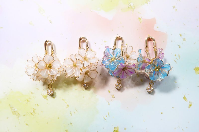 Miss Paranoid 偏執狂小姐 藍雪花 樹脂耳環 925銀針 - 耳環/耳夾/耳骨夾 - 樹脂 白色