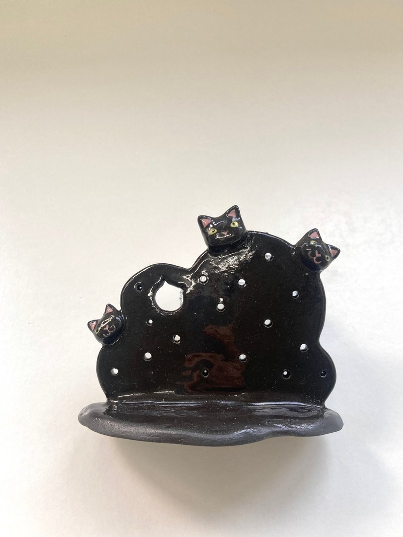 Meow Meow Meow Earring Stand - ต่างหู - ดินเผา สีดำ