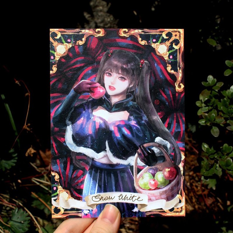 Snow White Mirror Fairy Tale A6 Postcard (january 2nd) - 卡片/明信片 - 紙 黑色