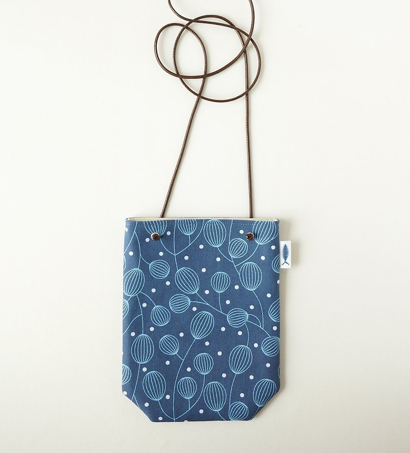 / Lanterns flower - blue / / corner angle wallet / cell phone pocket / minimalist outpack - กระเป๋าแมสเซนเจอร์ - ผ้าฝ้าย/ผ้าลินิน สีน้ำเงิน