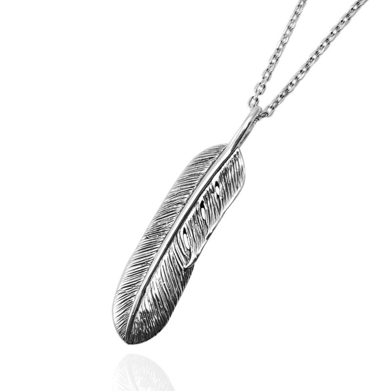 Eagle Feather (Small) Styling Silver Necklace Handmade Silver Jewelry (Single Price) Indian Feather - Necklaces - Sterling Silver Silver