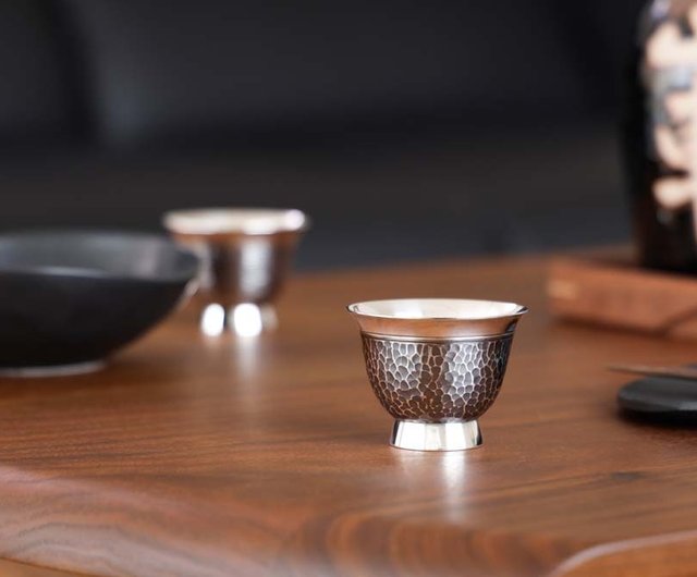 海】純銀 銀杯 酒杯 銀器 酒器杯 酒器 重量約30g 箱付 東京