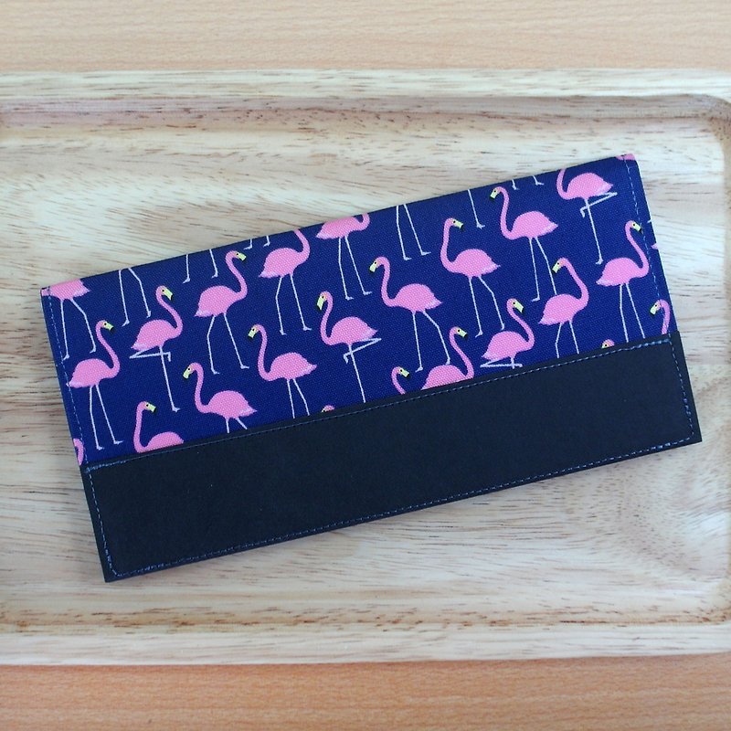 Flamingo Japanese cloth washed kraft paper clip long clip wallet - Wallets - Paper Blue