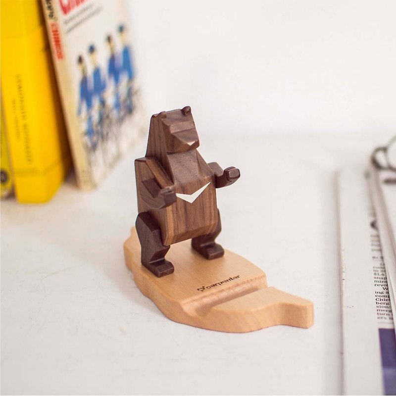 Meet you bear-great mobile phone holder - Phone Stands & Dust Plugs - Wood Brown