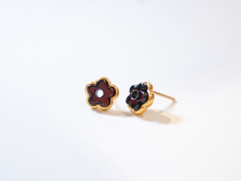 925 silver AMBER。 花。耳環。耳釘 - 耳環/耳夾/耳骨夾 - 寶石 金色