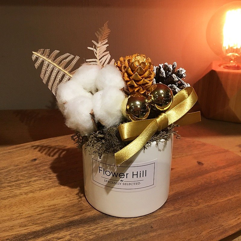 Champagne gold Christmas limited potted dried flower exchange gift - ของวางตกแต่ง - พืช/ดอกไม้ 