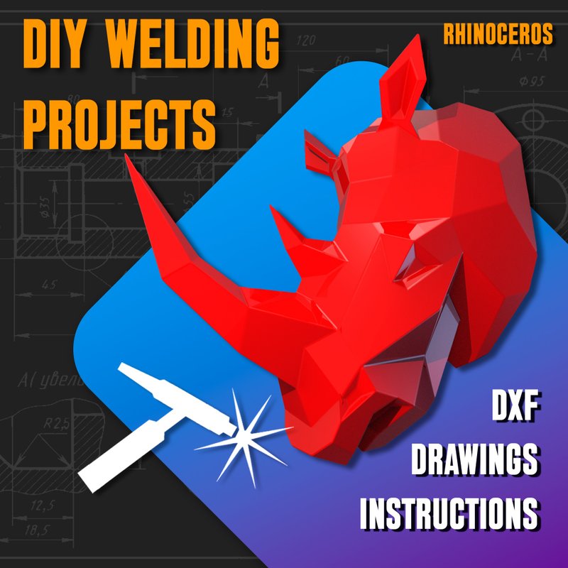 Welding Project Plans Drawings Rhinoceros Head (DXF, PDF) - 圖文模板設計 - 其他材質 