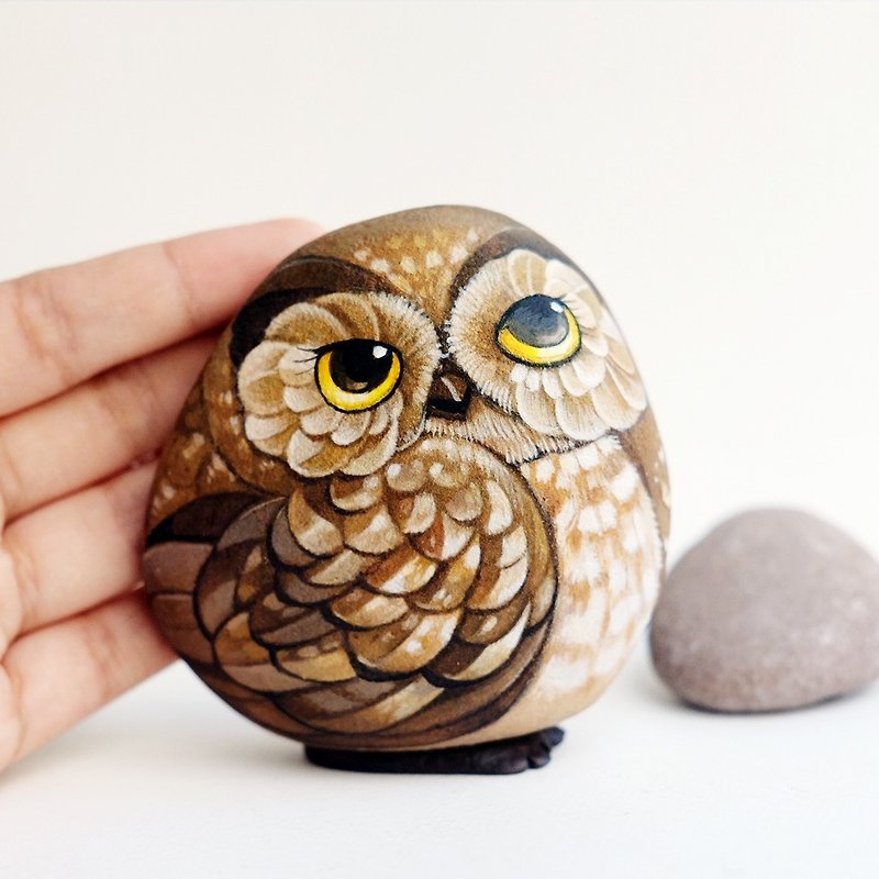 Owls doll stone painting,unique gift handmade. - Stuffed Dolls & Figurines - Stone Brown