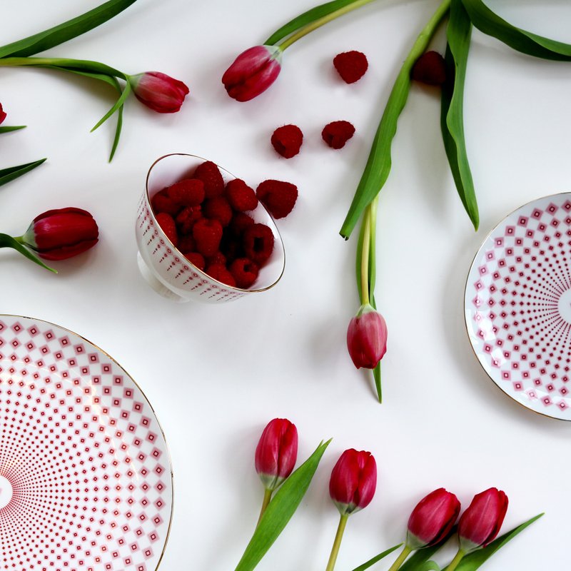 6-Piece Plate Set - It's a Pattern Red Collection - Small Plates & Saucers - Other Materials Pink