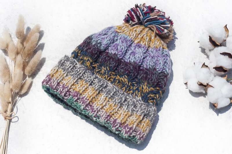 手編みの純粋なウールキャップ/編まれた帽子/ニットキャップ/インテリア起毛手織り帽子-北欧のマンゴーグレープ - 帽子 - ウール 多色