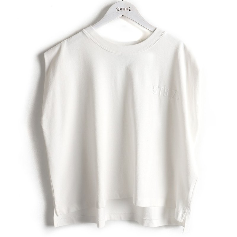 SOMETHING Bikini totem print tank top short-sleeved T-shirt (off-white) #衣衣#衣衣#embroidery - Women's Vests - Cotton & Hemp White