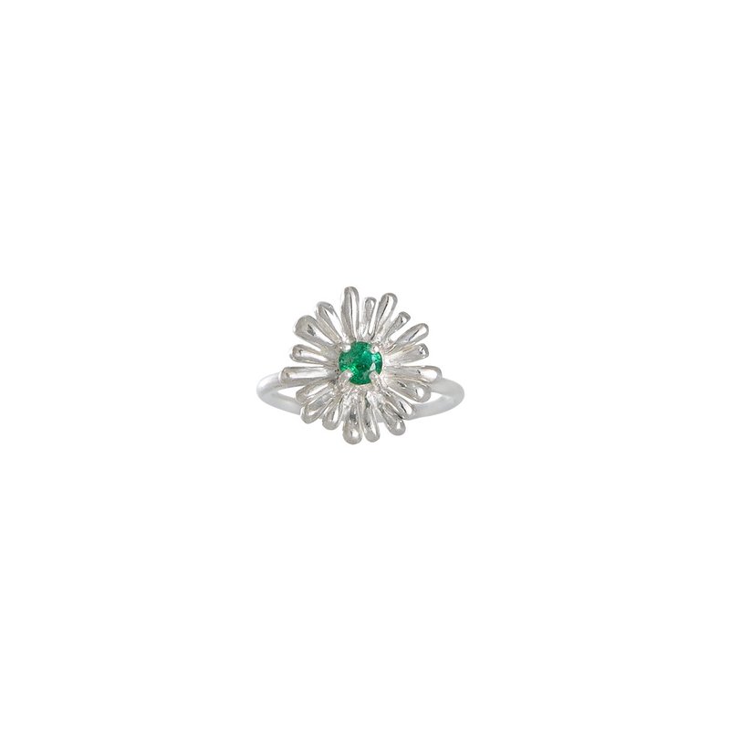 Daisy Ring 雛菊花祖母綠寶石純銀戒指  生日 禮物 送禮推薦 - 戒指 - 純銀 銀色