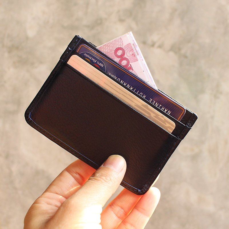 Wallet - Slim สีกรมท่า Genuine Cow Leather Card case / 卡包 / 钱包 / 皮包 - กระเป๋าสตางค์ - หนังแท้ สีน้ำเงิน