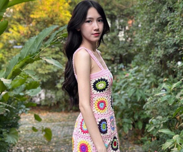 女性用 グラニースクエア クロシェ編みワンピース - ストラップ