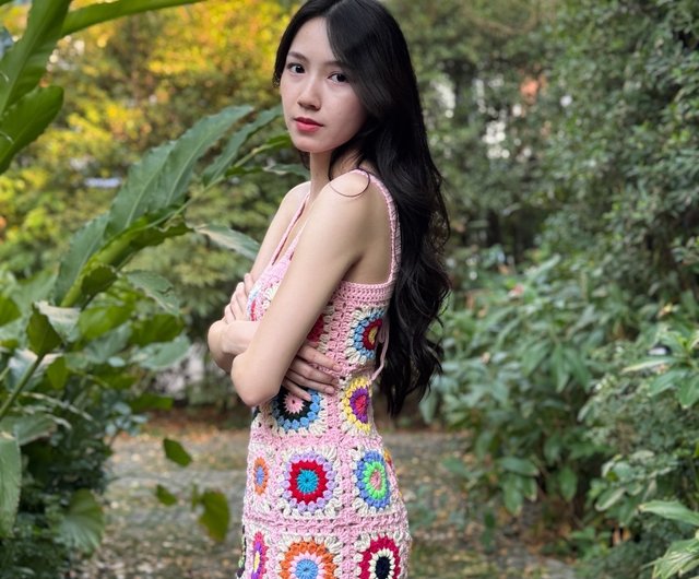 ♡*♡様 クロシェ ニットワンピース⌇black ボヘミアン セール】レディース クロシェ編みヘムスカート風ボヘミアン