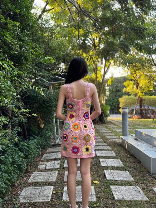 女性用 グラニースクエア クロシェ編みワンピース - ストラップ