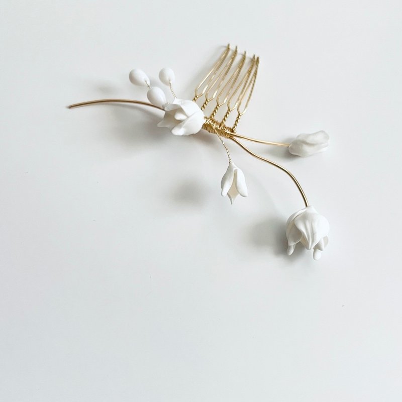 Bud flower hair comb - Hair Accessories - Clay White