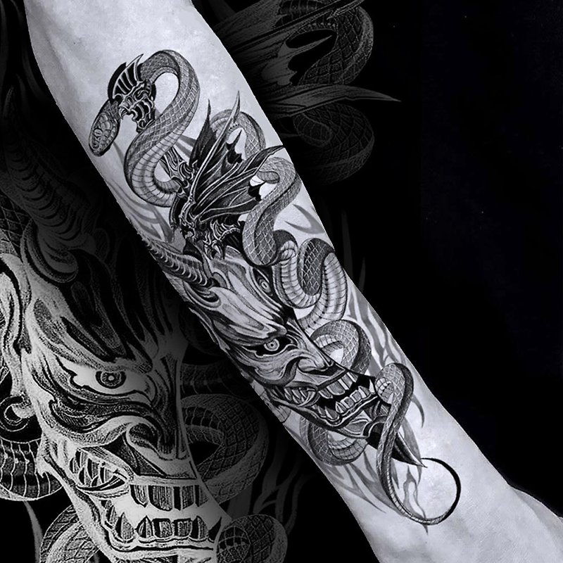 Free shipping to Hong Kong, Macao and Taiwan for 2 pieces [Japanese style Hannya flower arm] high-end tattoo stickers waterproof and long-lasting simulation - สติ๊กเกอร์แทททู - กระดาษ สีดำ