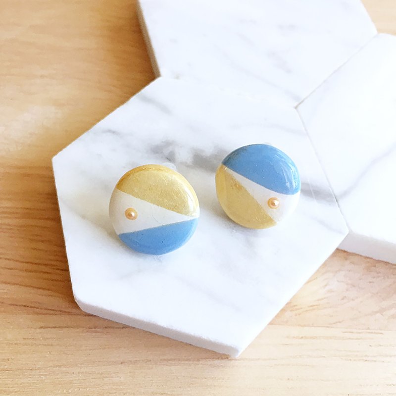 Made-to-order round earrings. Triangle Quiet Blue_Handmade Soft Pottery Earrings Series - ต่างหู - ดินเหนียว สีน้ำเงิน