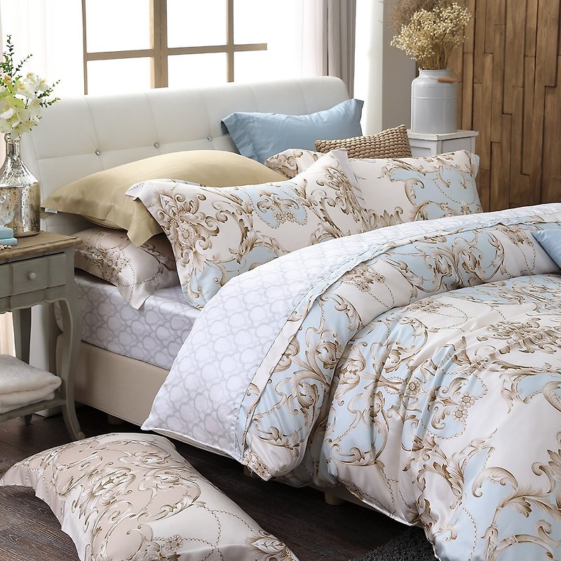 Extra large size - Love Versailles - Blue - Tencel dual-use bed pack four-piece group [100% Tencel] - Bedding - Silk Blue