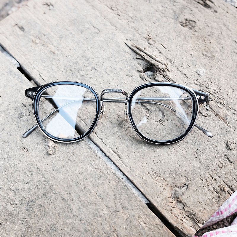【目目商行】新款 日本手工鈦金屬＋板材 精緻金屬設計眼鏡 鏡框 黑 - 眼鏡/眼鏡框 - 其他材質 
