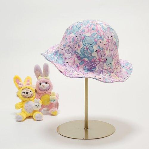 HiGh MaLi 【HiGh MaLi】小花朵帽-pink bear/小孩專用/防曬/遮陽/附鬆緊帶/