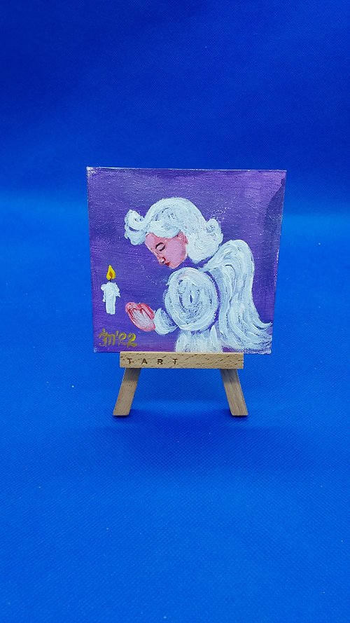 CosinessArt Angels Original Acrylic Painting Guardian Angel with Candle Wall Art Handmade