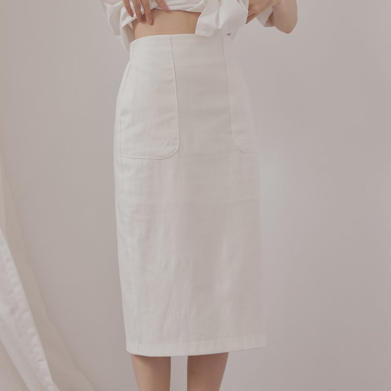 素面-復古鉛筆裙-白色 - 裙子/長裙 - 其他人造纖維 白色