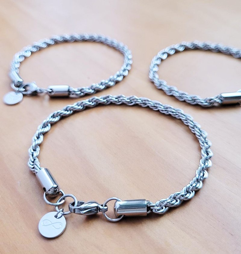 Lingering. 4mm twist white steel bracelet unisex bracelet - สร้อยข้อมือ - สแตนเลส สีเงิน