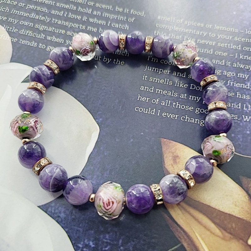 [Amethyst Charm] Dreamy Amethyst + Rose Glass Bracelet [Valentine's Day Gift] - Bracelets - Crystal 