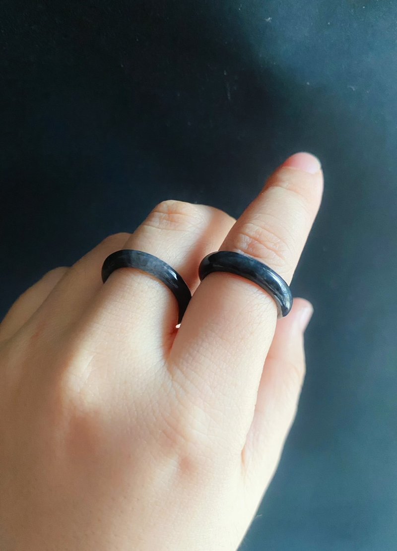 天然緬甸玉 翡翠 冰烏雞 有錢 細款 戒指 玉 戒環 ring 禮物 男女 - 戒指 - 玉石 黑色