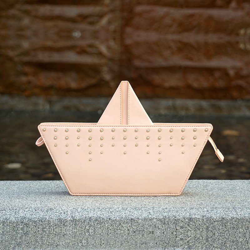 Pink Paper-boat Crossbody - กระเป๋าแมสเซนเจอร์ - หนังแท้ สึชมพู