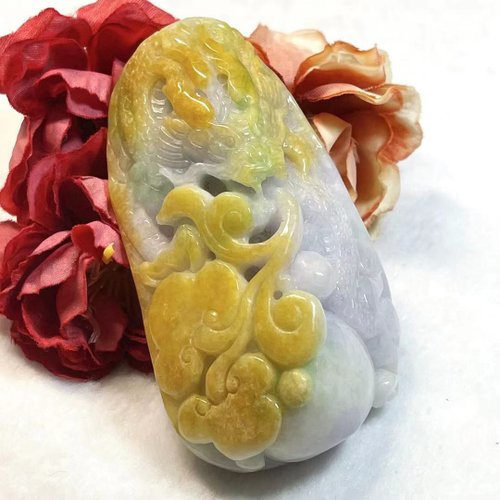 多寶晶石 多寶晶石/天然翡翠A貨大龍牌/男生玉珮/三彩龍牌/龍手把件/附證書