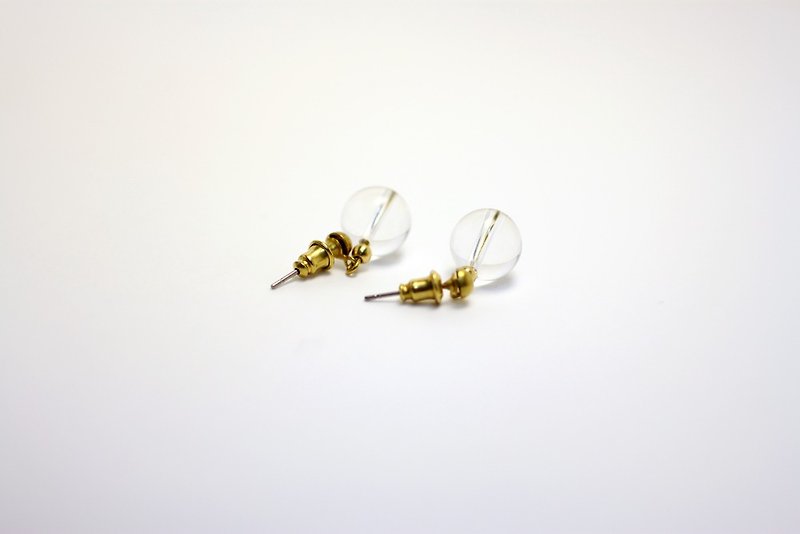 透明水晶小貓眼 黃銅造型耳環 - 耳環/耳夾 - 其他金屬 白色