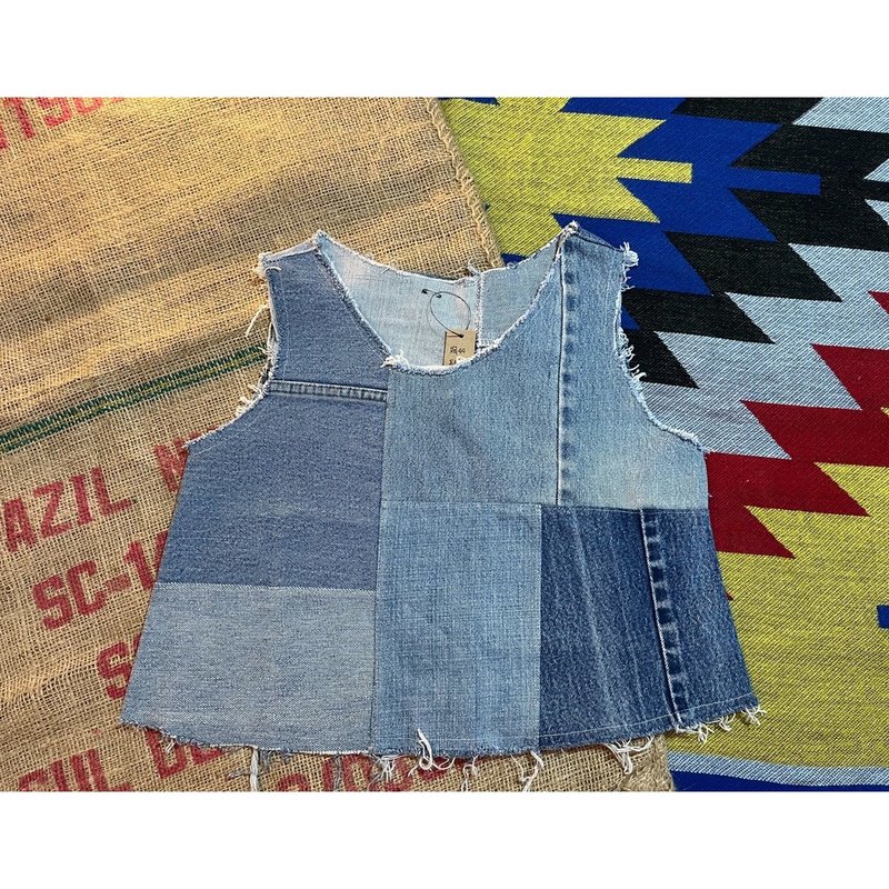 ヴィンテージ修正デニムステッチベストをまとめる - ベスト - コットン・麻 ブルー