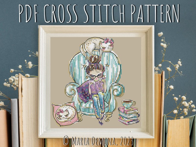 Cozy Reading Nook PDF cross stitch pattern - 手工藝教學/工具書 - 其他材質 