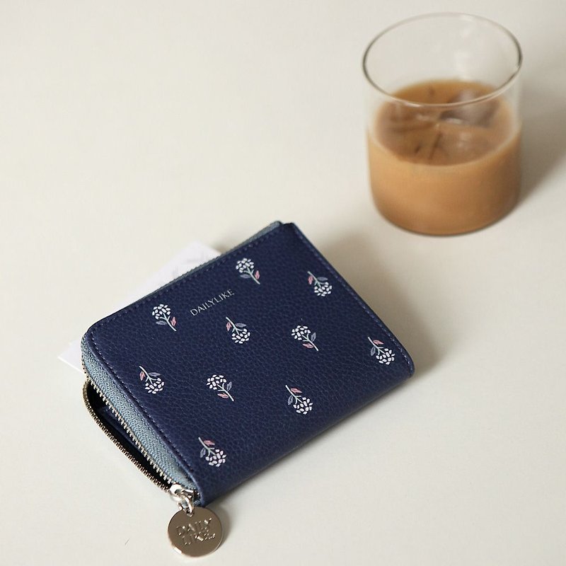 Dailylike 美好生活皮革票卡零錢包-04 繡球花,E2D42321 - 散紙包 - 真皮 藍色