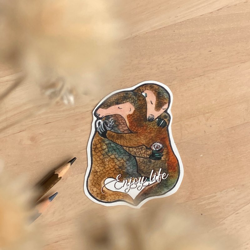 Enjoy life hug sticker pangolin - Stickers - Plastic Brown