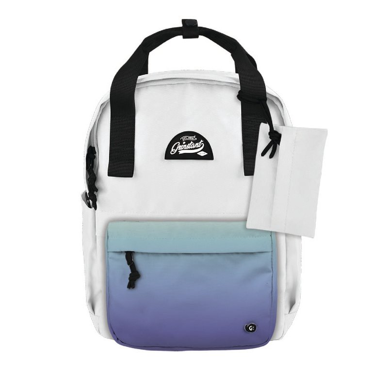 Grinstant Mix and Match Detachable 13-Inch Backpack - Black and White Series (White with Gradient Blue) - กระเป๋าเป้สะพายหลัง - เส้นใยสังเคราะห์ ขาว