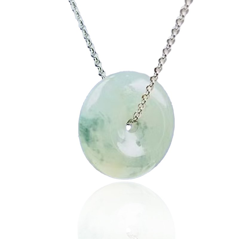 [May ‧Peace] Ice type floating flower jade peace buckle necklace | Natural Burmese jade A grade jade | Gift - Necklaces - Jade Multicolor