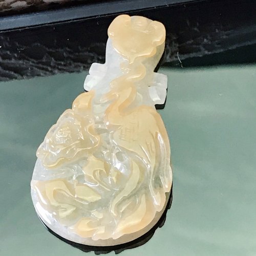 瓔珞翡翠 冰飄黃翡鳳凰牡丹琵琶 | 天然緬甸A貨翡翠 | 送禮