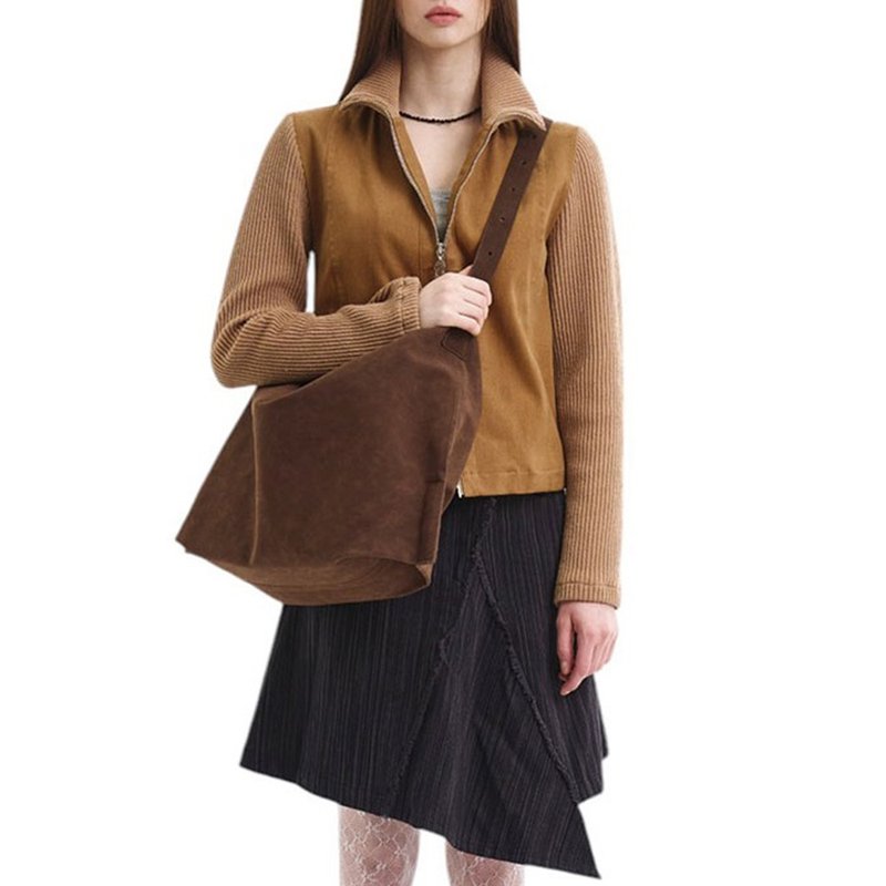 韓國製 MUR NUOVO 手袋/單肩包/手提袋 (Suede Dark Brown) - 側背包/斜背包 - 環保材質 