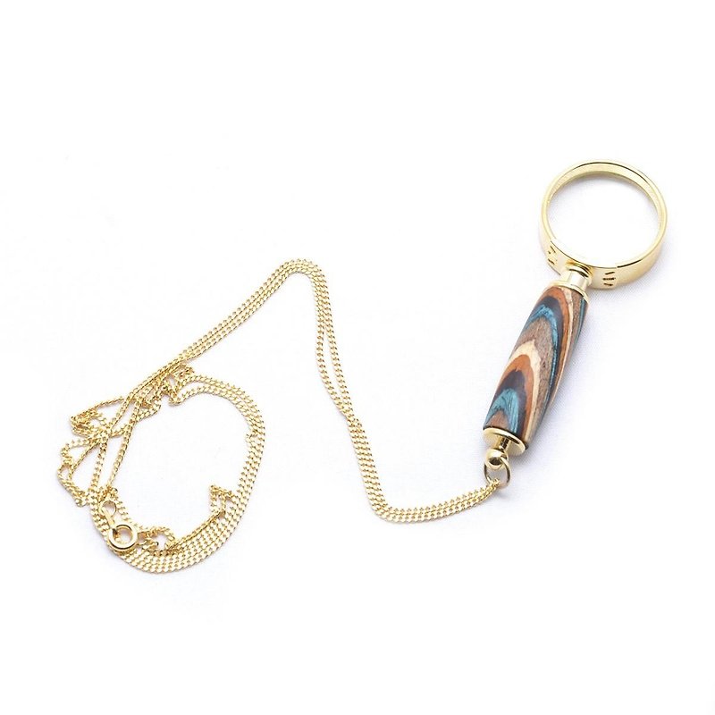 【Made to order】 Wooden Mini Magnifying Glass with 10k Gold Chain  (Dyed Hardwood, 10k Gold plating + full 10k Gold Chain) MGN-10G-CGSW - Necklaces - Wood Multicolor