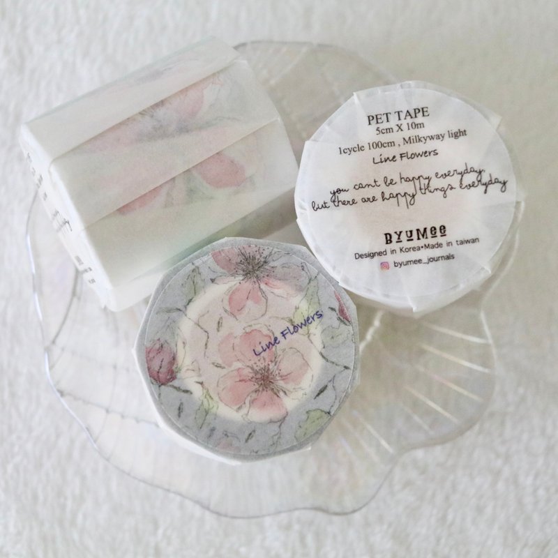 Line Flowers PET TAPE (5cm X 10m) - มาสกิ้งเทป - เส้นใยสังเคราะห์ สีใส