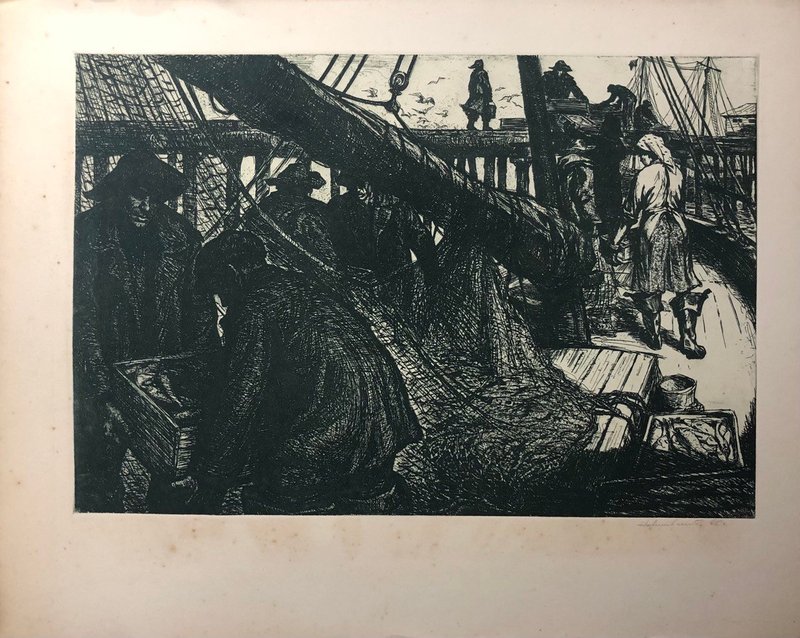 Fishermen With the Catch, Etching on paper from series Workers of the Black Sea - 海報/掛畫/掛布 - 紙 